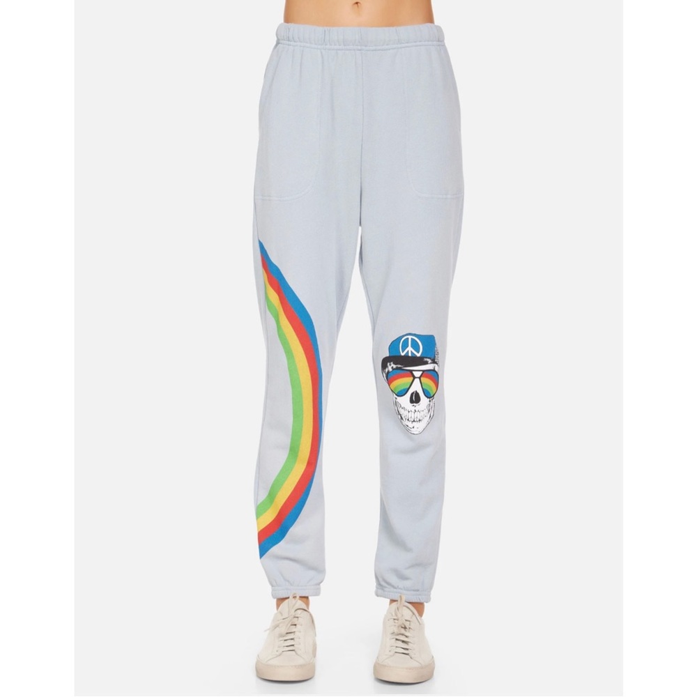 Lauren Moshi Light Gray Joggers with Rainbow and Skull Design